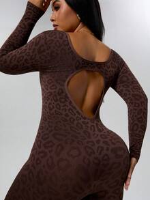Rhythm Era Plus Size Women's Sexy Backless Long Sleeve Jumpsuit Seamless Jumpsuit Brown Jumpsuit Women Brown Body Suit Compression Jumpsuit Shaping Leopard Jumpsuit Tummy Control Jumpsuit Long Sleeve Jumpsuits For Woman - Coffee Brown - View 3