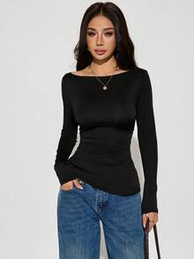 SHEIN PETITE 女士蕾丝拼接蝴蝶结露背修身长袖露肩黑色性感上衣蕾丝上衣透视上衣长袖上衣女式上衣,波西米亚风女装,黑色蕾丝上衣,Y2K风格女装,秋季服装,返校服装,外出上衣蕾丝长袖性感上衣露背上衣透视上衣 - 黑色 - 查看 10