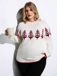 Maija Plus Size Women's Casual Basic Crew Neck Pullover Sweater, Christmas Autumn/Winter Halloween Costume For Women Christmas New Year Thanksgiving Elegant Party Wedding Top Fall For Women Women's Winter Old Money Romantic, Fashion, Versatile; Comfortable, Stylish, Elegant, Casual, Simple Daily Wear, Essential, Holiday Casual, Decent, Single Lady, Elegant - White - View 2