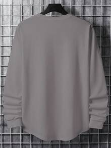 Manfinity Homme Men's Casual Solid Color Round Neck Long Sleeve T-Shirt, Autumn Men Tops Long Sleeve - Light Grey - View 2