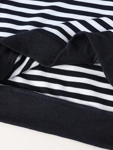 SHEIN Explorewe 女童休闲条纹卫衣和裤子套装，适合秋冬季日常休闲、上学、户外、运动 - 藍色 - 查看 8