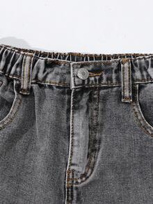 SHEIN ChillGRL Doodle Distressed Wide Leg Jeans, Loose Straight Leg Pants For Teenage Tween Girl - Light Grey - View 4