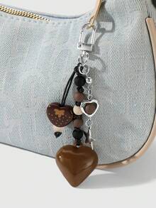 ROMWE Kawaii 1pc Y2K Fashion Unique Soft Grunge Gothic Silver Chain Faux Pearl Star Rhinestone Wing Heart Ribbon Bow Faux Cherry Pendant Keychain Bag Charm, Suitable For Women/Girls Everyday Wear & Holiday Gift, Halloween - Brown-58 - View 4