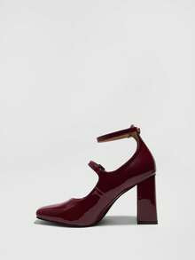 CUCCOO SZL Women's Elegant Pointed Toe Thick High Heel Pumps, Suitable For Commuting For Christmas - Burgundy - View 3