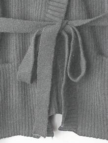 Lyxana 新款女士V领开衫，欧美风撞色优雅简约时尚针织上衣 - 淺灰色 - 查看 5