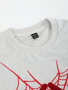 Manfinity Roghcode Men's Embroidered Spider Graphic Casual Round Neck Short Sleeve T-Shirt Mens T-Shirt Tshirt White Red Design - Grey - View 6