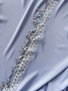 SHEIN Raffinéa Women's Winter Party Elegant Luxury Design Sequin Tassel Splice Long Sleeve Robe Jacket And Minimalist Round Neck Sleeveless Cinched Waist Waist Long Dress 2-Piece Set - Baby Blue - View 7