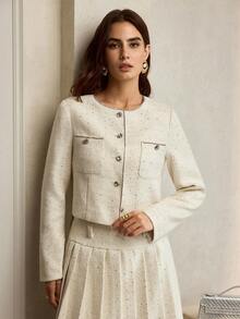 ZEYLAH جاكيت نسائية أنيقة مزينة بسلسلة - أبيض - مشاهدة 7