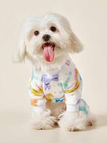 PETSIN 1pc Colorful Balloon Bear Print Pet Jumpsuit White Autumn And Winter Flannel Warm And Comfortable Pet Warm Clothes - Multicolor - View 8