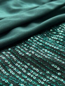 Viva Relle Đầm dạ hội dài tay xếp ly thắt eo thanh lịch dành cho nữ cỡ lớn, đính sequin, thích hợp cho tiệc tùng, đám cưới, năm mới, màu xanh lá cây. - Màu xanh lá cây đậm - Xem 6