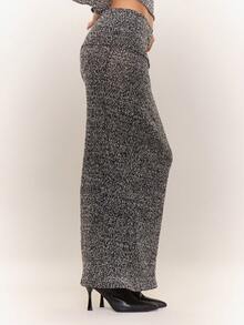 MUSERA Foldover Waist Knit Maxi Skirt Only Cute Classy Casual Sexy Going Out Elegant Toffee Summer - Black - View 3