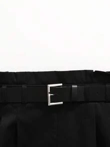 SHEIN 少女休闲直筒纯色裤 - 黑色 - 查看 3