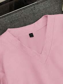 SHEIN EZwear 女式超大V领小马印花休闲运动衫，适合秋冬季 - 粉色 - 查看 5