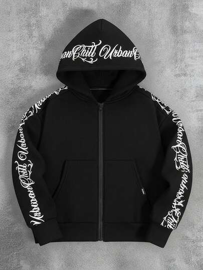 SHEIN Tonårspojkar grå minimalistisk överdimensionerad sweatshirt med handskriven bokstav och blommigt grafiskt tryck, avslappnad, bekväm, mångsidig, mjukt tyg, lämplig för skolan, pendling, utomhusaktiviteter, höst/vinter