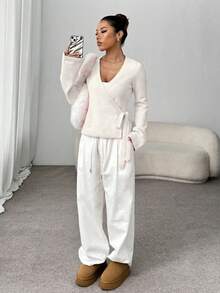 SHEIN Unity Women's Casual Loose Tie Front Cardigan, Versatile Fall Winter Cloth For Women