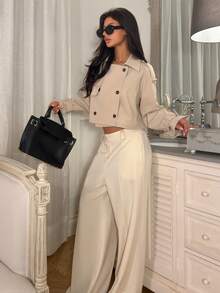 Ronhire 新款秋季短款休闲女士风衣女式夹克，秋季女装 - 卡其色 - 查看 5