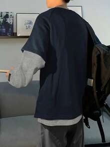 Claim Dot 宽松男士字母拼接插肩袖二合一卫衣 男士叠穿T恤 男士超大街头风 男士衬衫 - 彩色 - 查看 2