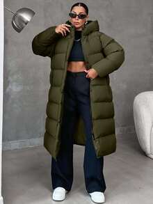 EURMUSE Zip Up Hooded Long Plus Size Winter Coat