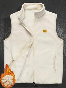 Manfinity Homme Áo khoác nỉ nam dáng rộng, có thêu chữ, màu nâu, có túi, áo khoác nỉ nam, áo khoác nỉ nam thường ngày, phong cách cổ điển, thích hợp cho sinh hoạt hàng ngày, những chuyến đi cuối tuần, hoạt động ngoài trời, du lịch, môi trường làm việc thoải mái hoặc các dịp bán trang trọng, quà tặng cho bạn trai/chồng, quà kỷ niệm, quà Giáng sinh, áo khoác nỉ Sherpa nam, áo gile nỉ nam, áo khoác ấm áp nam. - Màu be - Xem 5