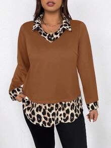 EMERY ROSE Áo sơ mi 2 trong 1 in họa tiết thường ngày cỡ lớn dành cho nữ - trái cam - Xem 5