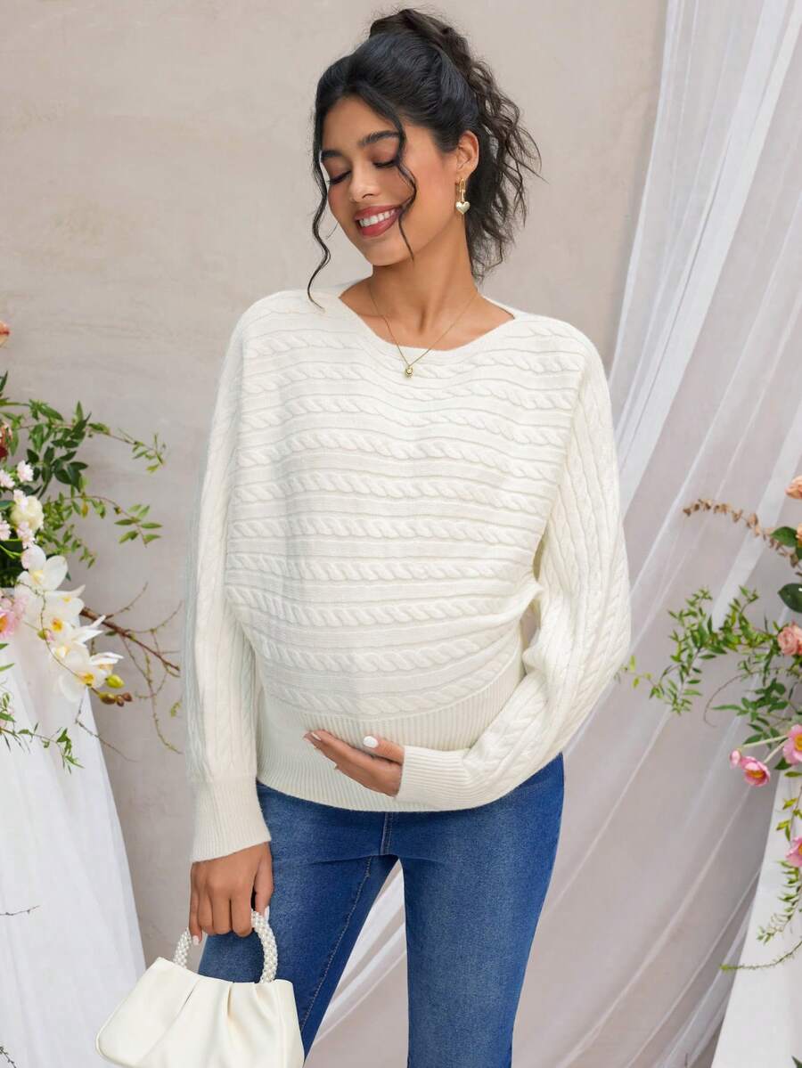 Momance Maternity Women's Solid Color Minimalist Long Sleeve Sweater, Everyday Wear - White - View 1