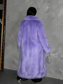 Maweii 大码女式纯色翻领长袖宽松仿皮草外套 - 淡紫色 - 查看 2