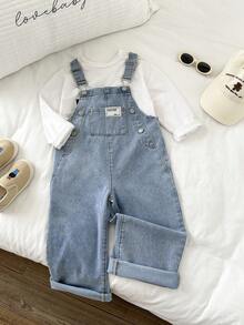 SHEIN 男童宽松蓝色牛仔背带裤