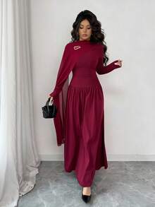 Rafferiza Damen gestricktes, eng anliegendes Kleid mit elastischem Bund und A-Linie in Weinrot und Lila, Chiffon-Schleifendesign, Metalldesign, Herbst- und Winterbekleidung, Outdoor Outfit, modisch und elegant, geeignet für den täglichen Gebrauch, Hochzeiten, Bankette, tägliche Fahrten, Abschlussfeiern, Festivalveranstaltungen, Urlaub - Bordeaux - Übersicht 6