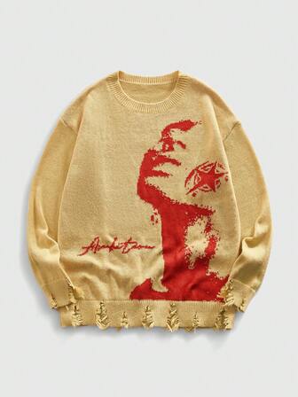 ROMWE Avant Maglione girocollo da uomo con grafica ritratto consumata