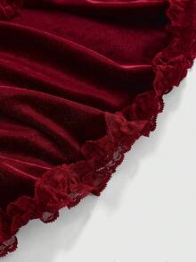 ROMWE Chân váy nhung mini họa tiết chữ thập Gothic lãng mạn cổ điển - Màu Đỏ Sâu - Xem 4