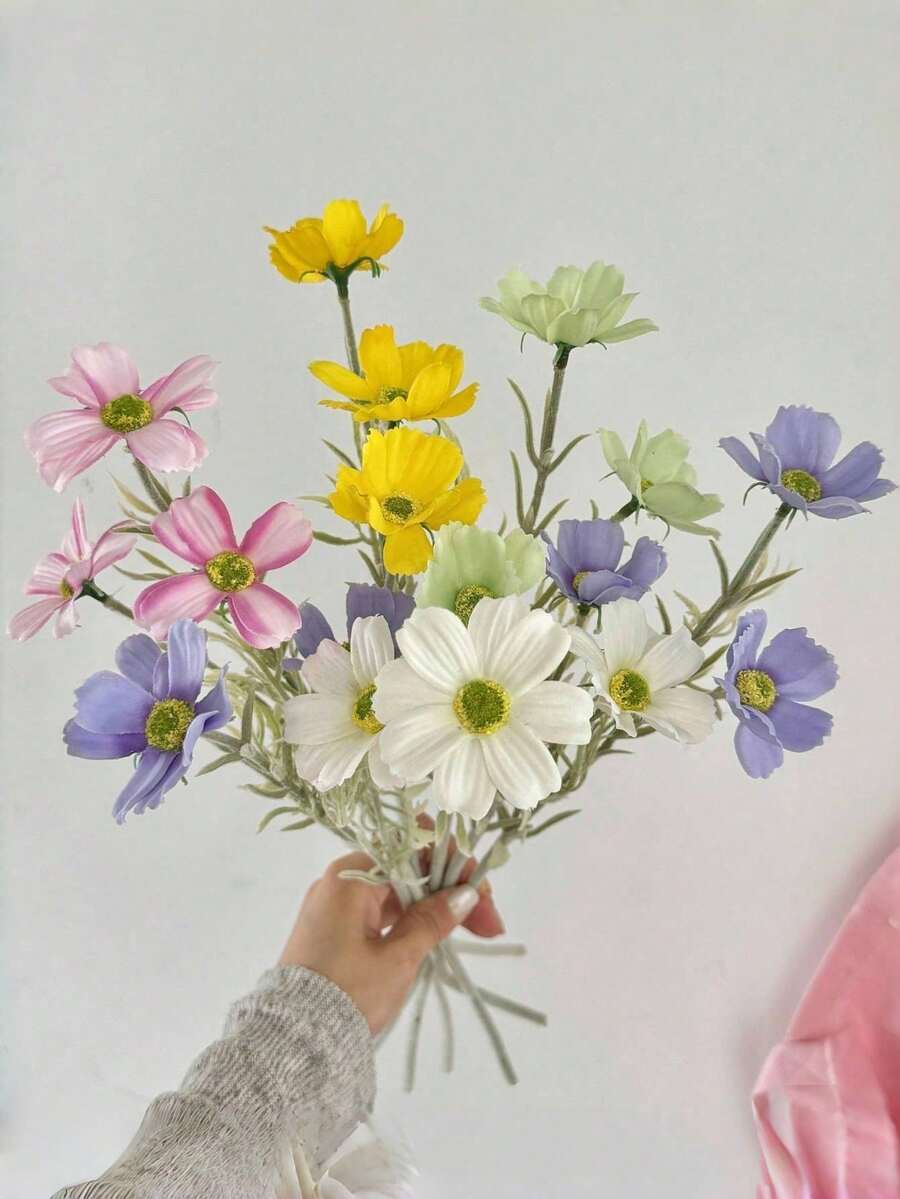 1 pieza/3 piezas Flores de cosmos de tacto real de 17 pulgadas - Ramo de margaritas bohemias, decoración del hogar para todo el año, centro de mesa para bodas de verano y acción de gracias de otoño, crisantemo artificial sin decoloración para mesa/fotografía - Multicolor - Ver 1