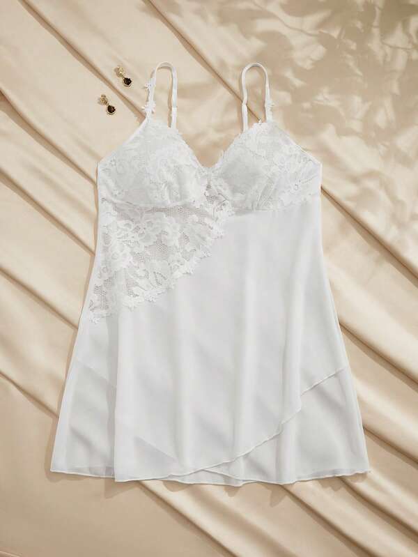 Charlaine Women's Elegant Sheer Lace Overlay Slip Dress, Comfortable And Glossy