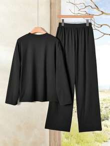 EMERY ROSE 女士两件套黑色休闲简约套装，适合秋冬季穿着 - 黑色 - 查看 2