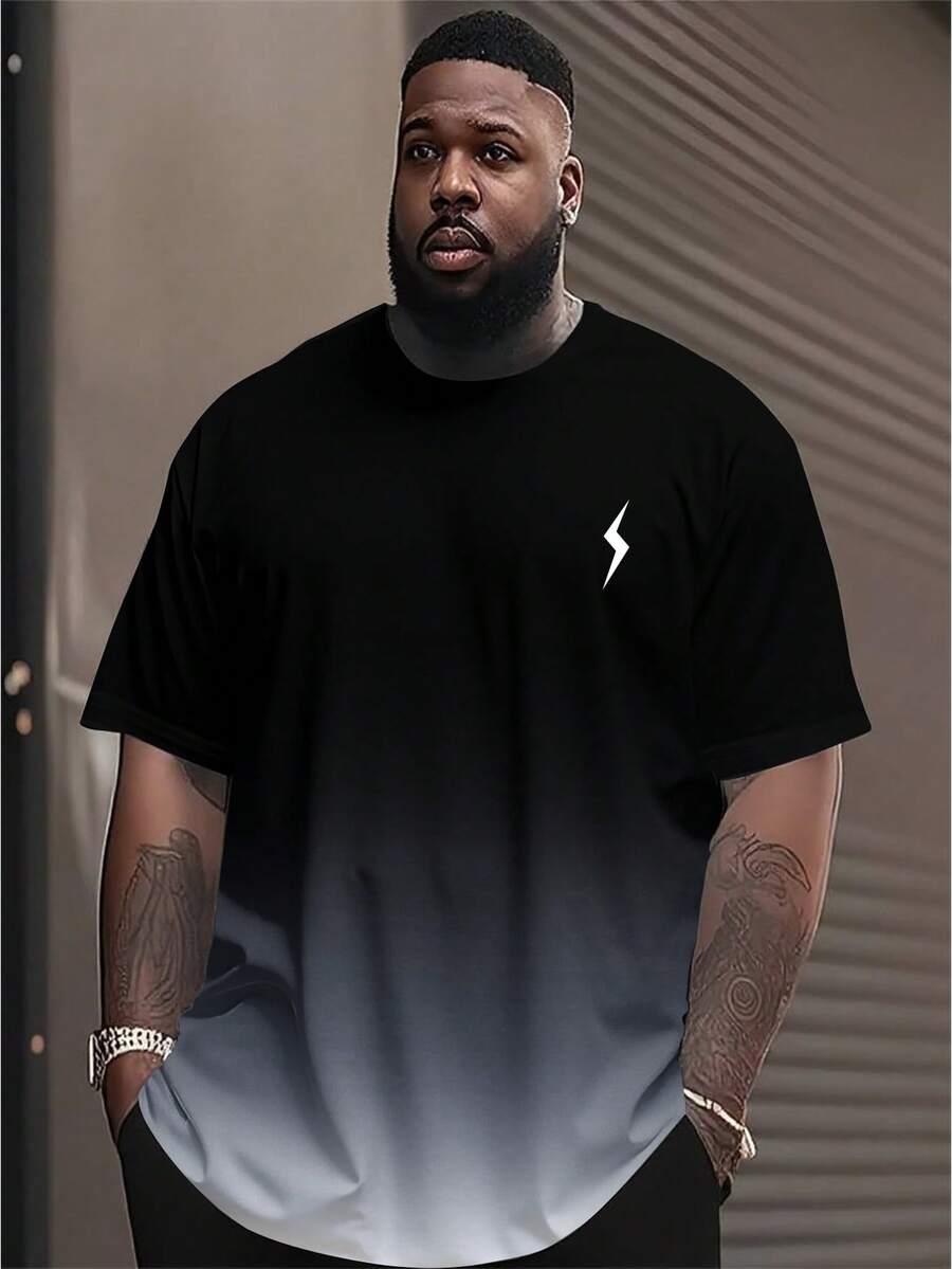 Manfinity Homme Men's Plus Ombre Design Short Sleeve T-Shirt, Fashionable For Summer