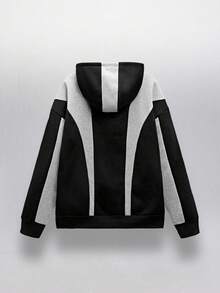 NEON BLANC Men's Casual Loose Fit Patchwork Hoodie Sweatshirt - Black - View 2