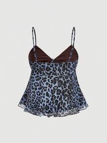 SHEIN MOD 女士时尚豹纹系带豹纹吊带背心 - 灰色 - 查看 2