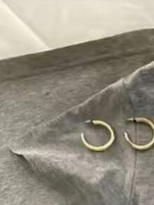 Glimmora Áo thun nữ cổ tròn tay ngắn in mực trắng xám - Xám - Xem 3