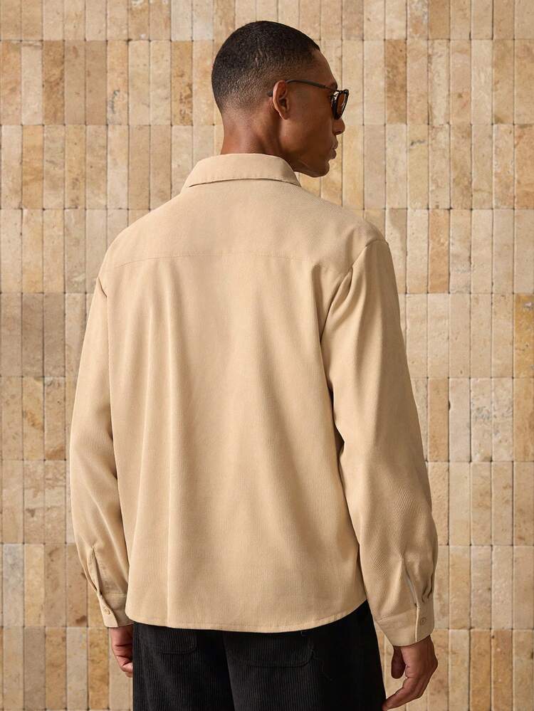 Men's Solid Color Woven Belt Casual Shirt