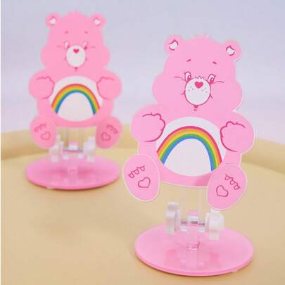 POKOJA LAND Care Bears Care Bears 1个卡通小熊亚克力手机支架，可调节桌面支架，彩虹图案，通用型，适用于智能手机/平板电脑，可爱的桌面配件，适合家庭/办公室使用。