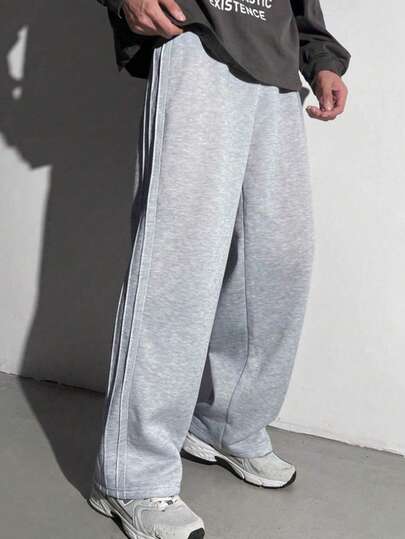 Mirajuku 1pc Boys' Casual Loose Knit Pants, Side Seam Stitching Design, Comfortable Fabric, Versatile Color, Suitable For School And Daily Wear, Autumn/Winter