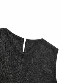 GlowEve 女士休闲无袖V领人字纹面料连体裤，适合居家穿着，秋冬季 - 黑色 - 查看 6