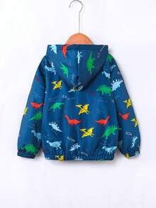 SHEIN Fantacosmos Young Boy Dinosaur & Letter Print Long Sleeve Zipper Closure Hooded Casual Jacket Chic Outfits For Autumn/Winter