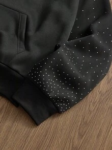 SWAVVY Áo nỉ trùm đầu nam mùa thu đông thời trang đính đá pha lê rộng rãi - màu đen - Xem 4