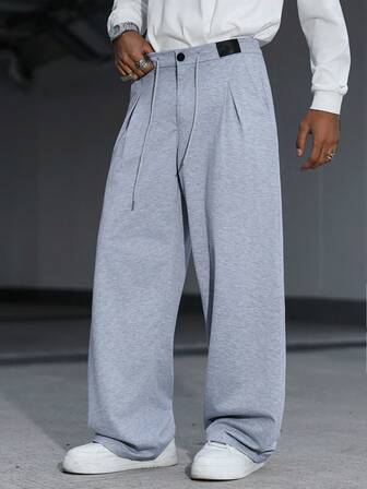 Street Life Solid Color Straight Leg Sweatpants, Suitable For All Seasons, Loose Fit, Unisex, Streetwear