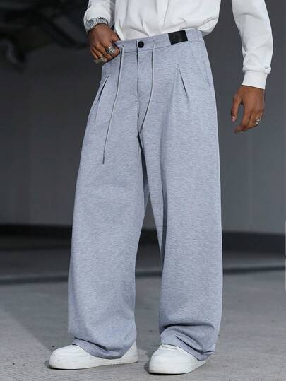 Street Life Solid Color Straight Leg Sweatpants, Suitable For All Seasons, Loose Fit, Unisex, Streetwear