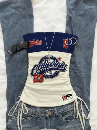 SHEIN EZwear Women's Casual Drawstring Tie-Front Cropped Tube Top