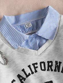 2pcs Tween Girl Casual Letter Graphic Long Sleeve T-Shirt And Solid Color Skirt Set, Fashion For Spring/Autumn - Light Grey - View 3