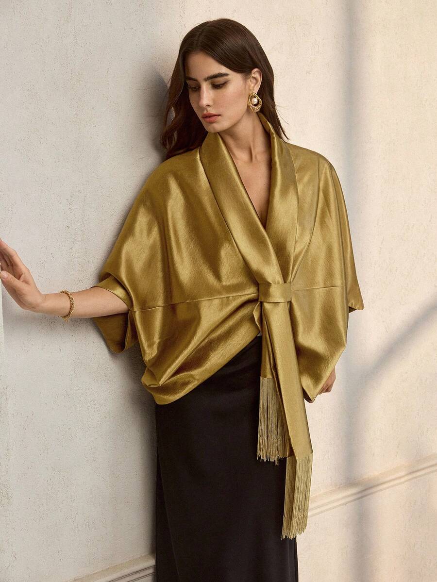 ZEYLAH 女士时尚优雅飘逸流苏蝙蝠袖衬衫