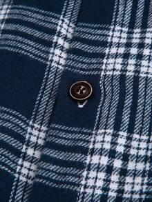 Manfinity Homme 男士休闲格子印花长袖衬衫 男士纽扣衬衫 男士格子衬衫 格子衬衫外套 男士休闲衬衫 格子长袖衬衫 - 藍色 - 查看 4