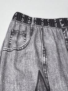 SHEIN ChillGRL 印花针织阔腿裤，时尚百搭，适合青少年女孩，春夏秋季皆宜。 - 黑色 - 查看 7